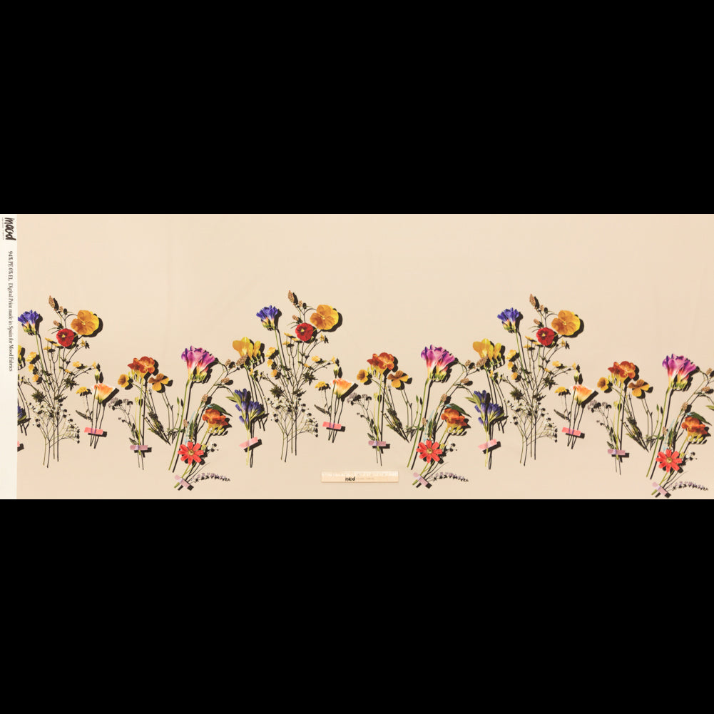 Stretch Polyester Crepe Panel - Cream and Rainbow Floral - The Power of Will Print - Mood Exclusive Crow Collection - Full Stretch Polyester Crepe Panel - Cream and Rainbow Floral - The Power of Will Print - Mood Exclusive Crow Collection - Full