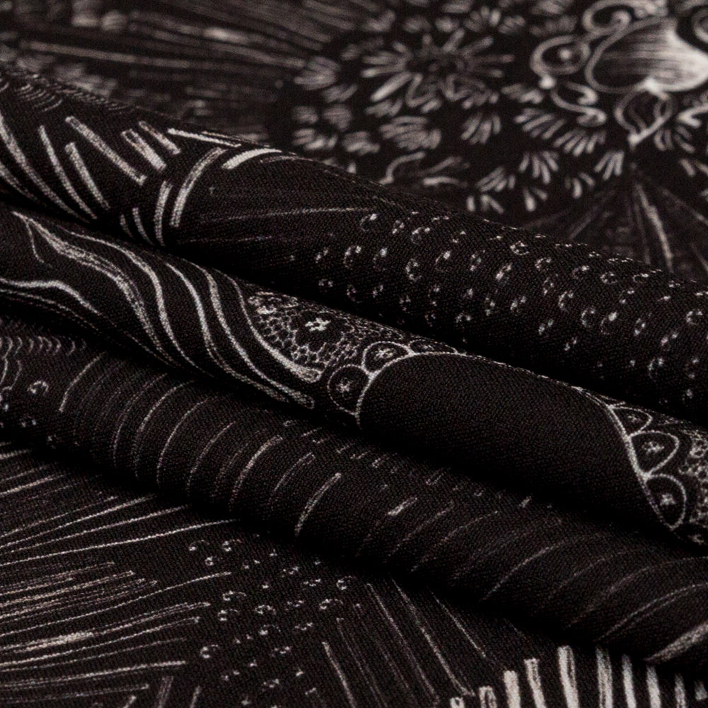 Stretch Polyester Crepe - Black Feathers - Miscellaneous Phenomena Print - Mood Exclusive Crow Collection - Folded Stretch Polyester Crepe - Black Feathers - Miscellaneous Phenomena Print - Mood Exclusive Crow Collection - Folded