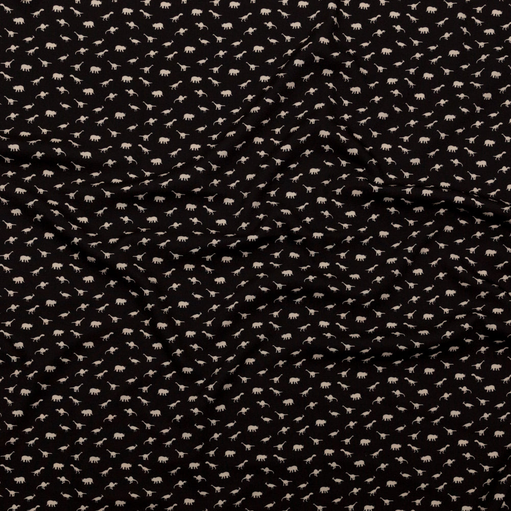 Stretch Polyester Crepe - Black and White Dinosaurs - Allegorical Dreams and Presentiments Print - Mood Exclusive Crow Collection Stretch Polyester Crepe - Black and White Dinosaurs - Allegorical Dreams and Presentiments Print - Mood Exclusive Crow Collection
