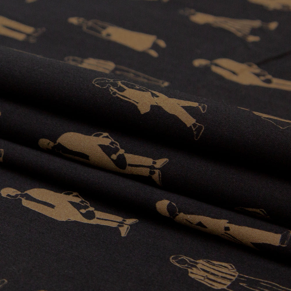 Stretch Cotton Sateen - Black and Beige People - Double Dreaming and Trance Print - Mood Exclusive Crow Collection - Folded Stretch Cotton Sateen - Black and Beige People - Double Dreaming and Trance Print - Mood Exclusive Crow Collection - Folded