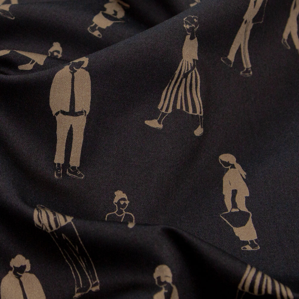 Stretch Cotton Sateen - Black and Beige People - Double Dreaming and Trance Print - Mood Exclusive Crow Collection - Detail Stretch Cotton Sateen - Black and Beige People - Double Dreaming and Trance Print - Mood Exclusive Crow Collection - Detail