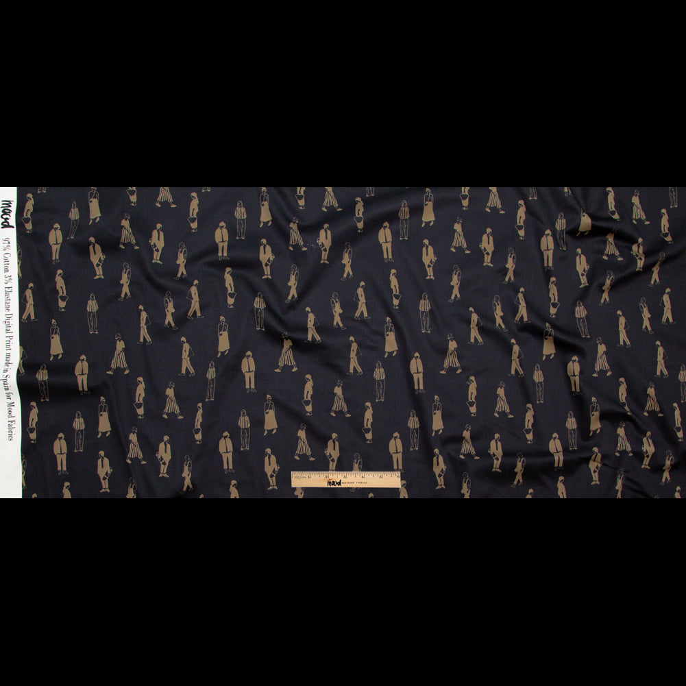 Stretch Cotton Sateen - Black and Beige People - Double Dreaming and Trance Print - Mood Exclusive Crow Collection - Full Stretch Cotton Sateen - Black and Beige People - Double Dreaming and Trance Print - Mood Exclusive Crow Collection - Full