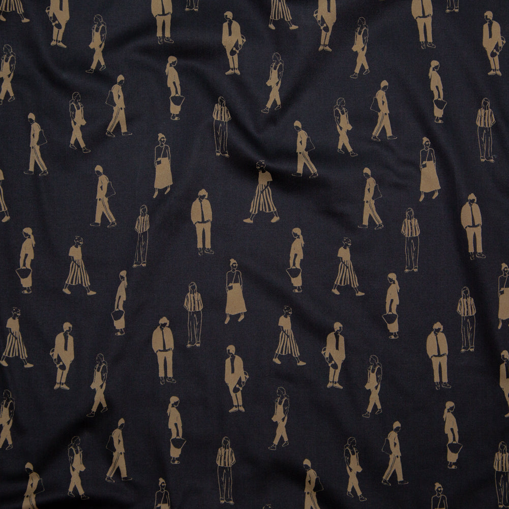 Stretch Cotton Sateen - Black and Beige People - Double Dreaming and Trance Print - Mood Exclusive Crow Collection Stretch Cotton Sateen - Black and Beige People - Double Dreaming and Trance Print - Mood Exclusive Crow Collection