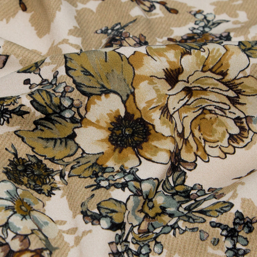 Stretch Cotton Sateen - Beige Flowers and Shadows - Spectral Lights Print - Mood Exclusive Crow Collection Stretch Cotton Sateen - Beige Flowers and Shadows - Spectral Lights Print - Mood Exclusive Crow Collection