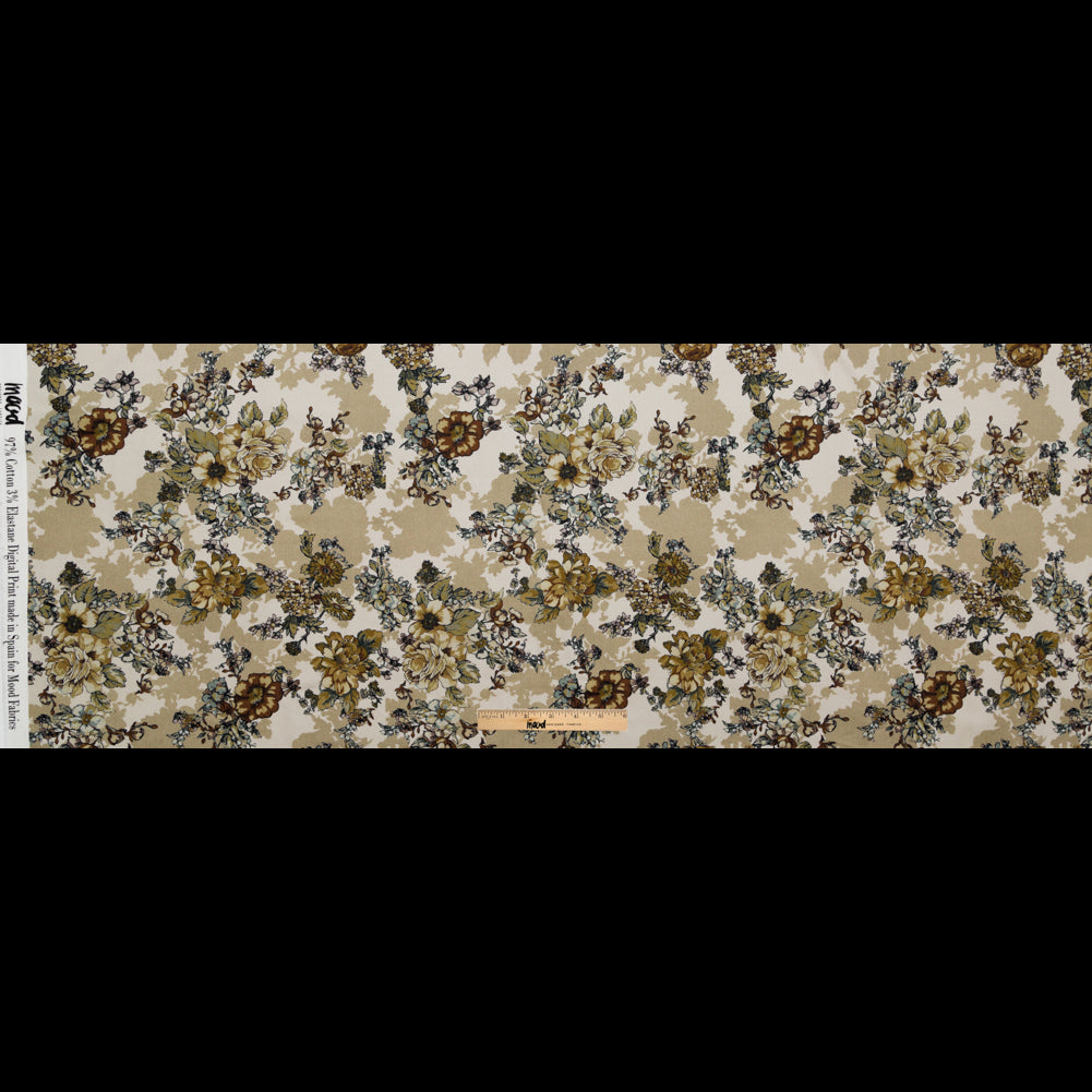 Stretch Cotton Sateen - Beige Flowers and Shadows - Spectral Lights Print - Mood Exclusive Crow Collection Stretch Cotton Sateen - Beige Flowers and Shadows - Spectral Lights Print - Mood Exclusive Crow Collection