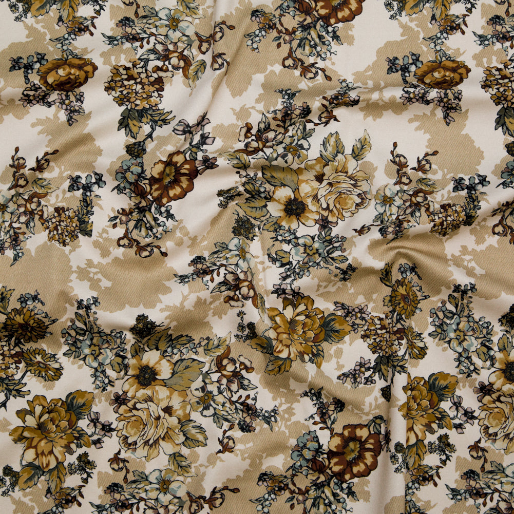 Stretch Cotton Sateen - Beige Flowers and Shadows - Spectral Lights Print - Mood Exclusive Crow Collection Stretch Cotton Sateen - Beige Flowers and Shadows - Spectral Lights Print - Mood Exclusive Crow Collection