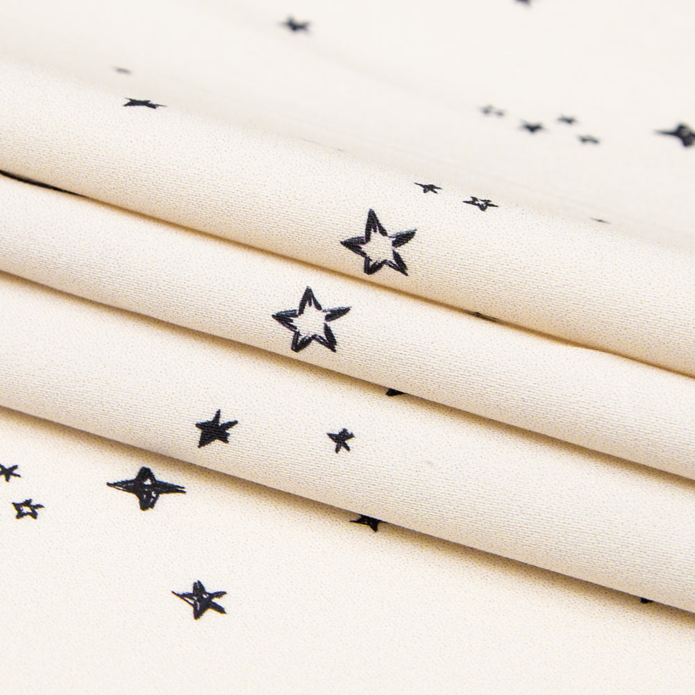 Stretch Cotton Sateen - White Stars and Moons - Garde Chasse Print - Mood Exclusive Crow Collection - Folded Stretch Cotton Sateen - White Stars and Moons - Garde Chasse Print - Mood Exclusive Crow Collection - Folded