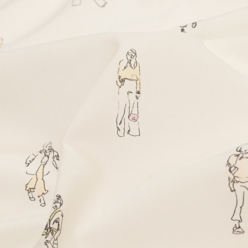 Cotton Voile - White Little Figures - Waking and Sleeping Print - Mood Exclusive Crow Collection Detail Cotton Voile - White Little Figures - Waking and Sleeping Print - Mood Exclusive Crow Collection Detail