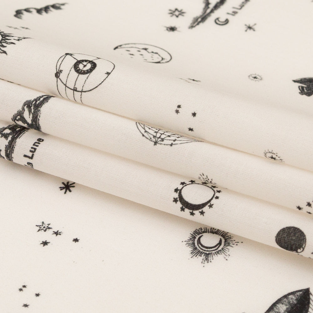 Cotton Voile - White Flying Machines and Outer Space - Future That Awaits Us Print - Mood Exclusive Crow Collection Folded Cotton Voile - White Flying Machines and Outer Space - Future That Awaits Us Print - Mood Exclusive Crow Collection Folded