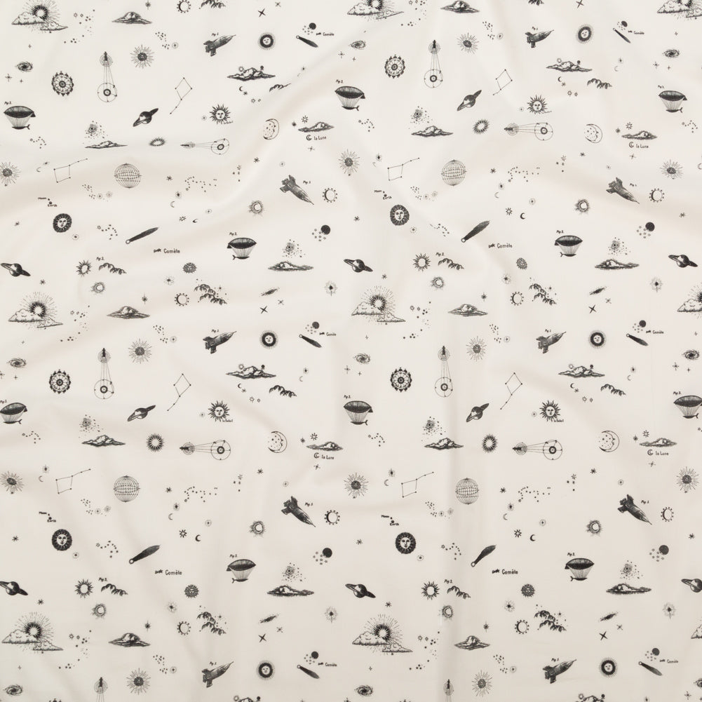 Cotton Voile - White Flying Machines and Outer Space - Future That Awaits Us Print - Mood Exclusive Crow Collection Cotton Voile - White Flying Machines and Outer Space - Future That Awaits Us Print - Mood Exclusive Crow Collection