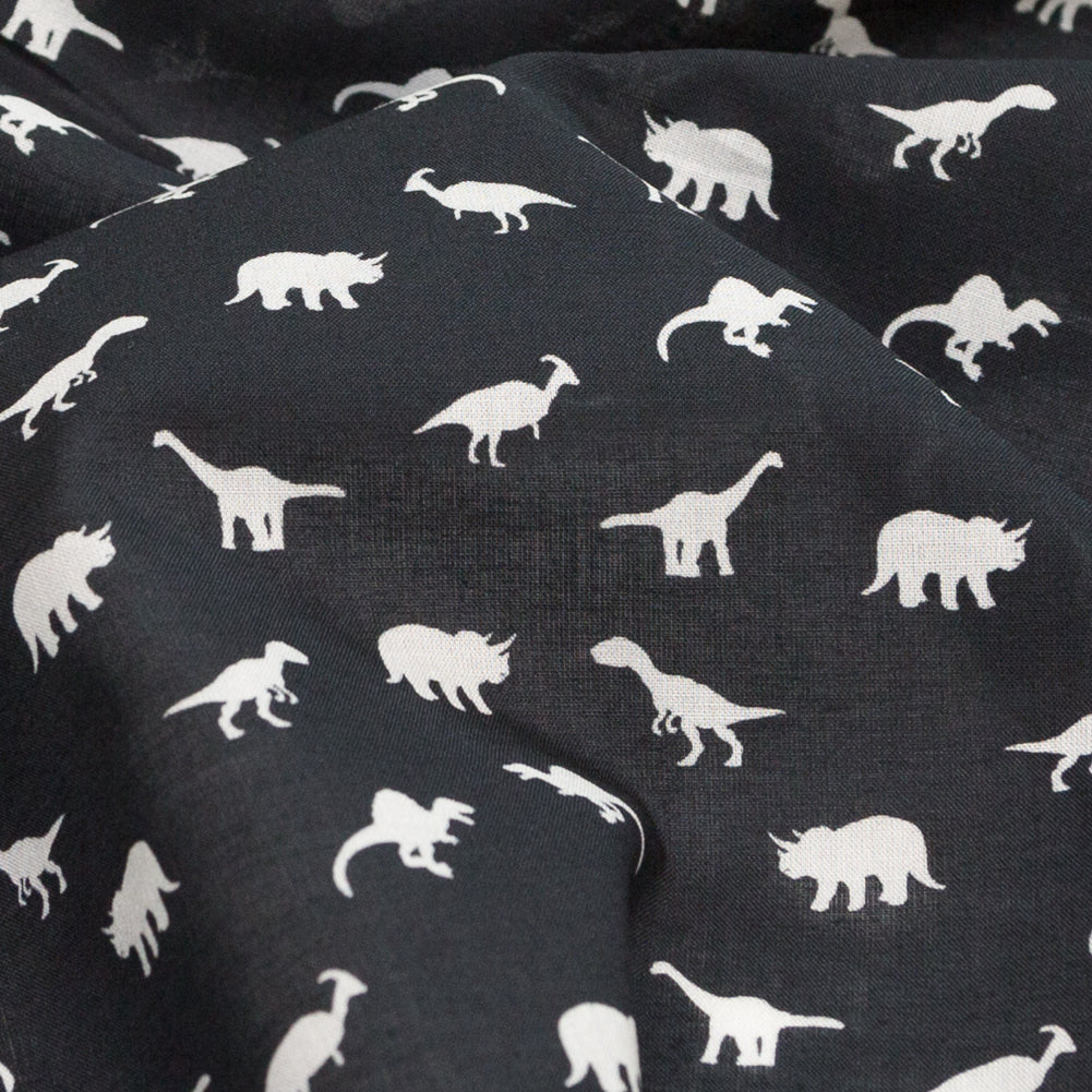 Cotton Voile - Black and White Dinosaurs - Allegorical Dreams and Presentiments Print - Mood Exclusive Crow Collection Detail