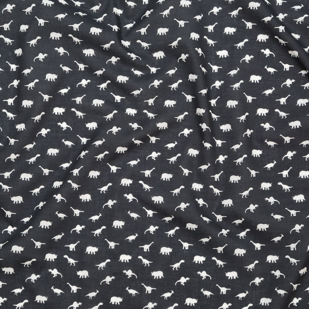 Cotton Voile - Black and White Dinosaurs - Allegorical Dreams and Presentiments Print - Mood Exclusive Crow Collection