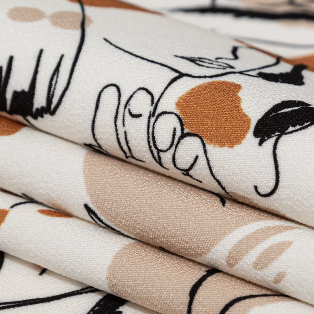 Stretch Polyester Crepe - White Figure Lines - Contoured Personage Print - Mood Exclusive Serengeti Collection Stretch Polyester Crepe - White Figure Lines - Contoured Personage Print - Mood Exclusive Serengeti Collection