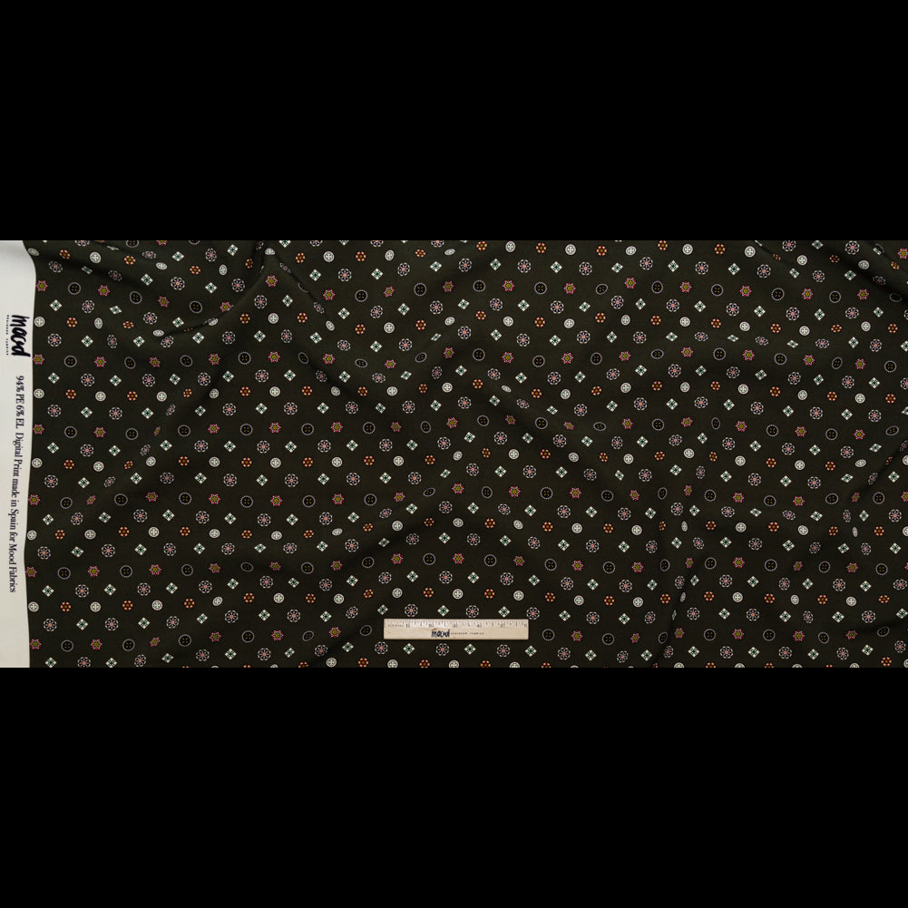 Stretch Polyester Crepe - Olive Green LIttle Medallions - Emblematic Medallions Print - Mood Exclusive Serengeti Collection