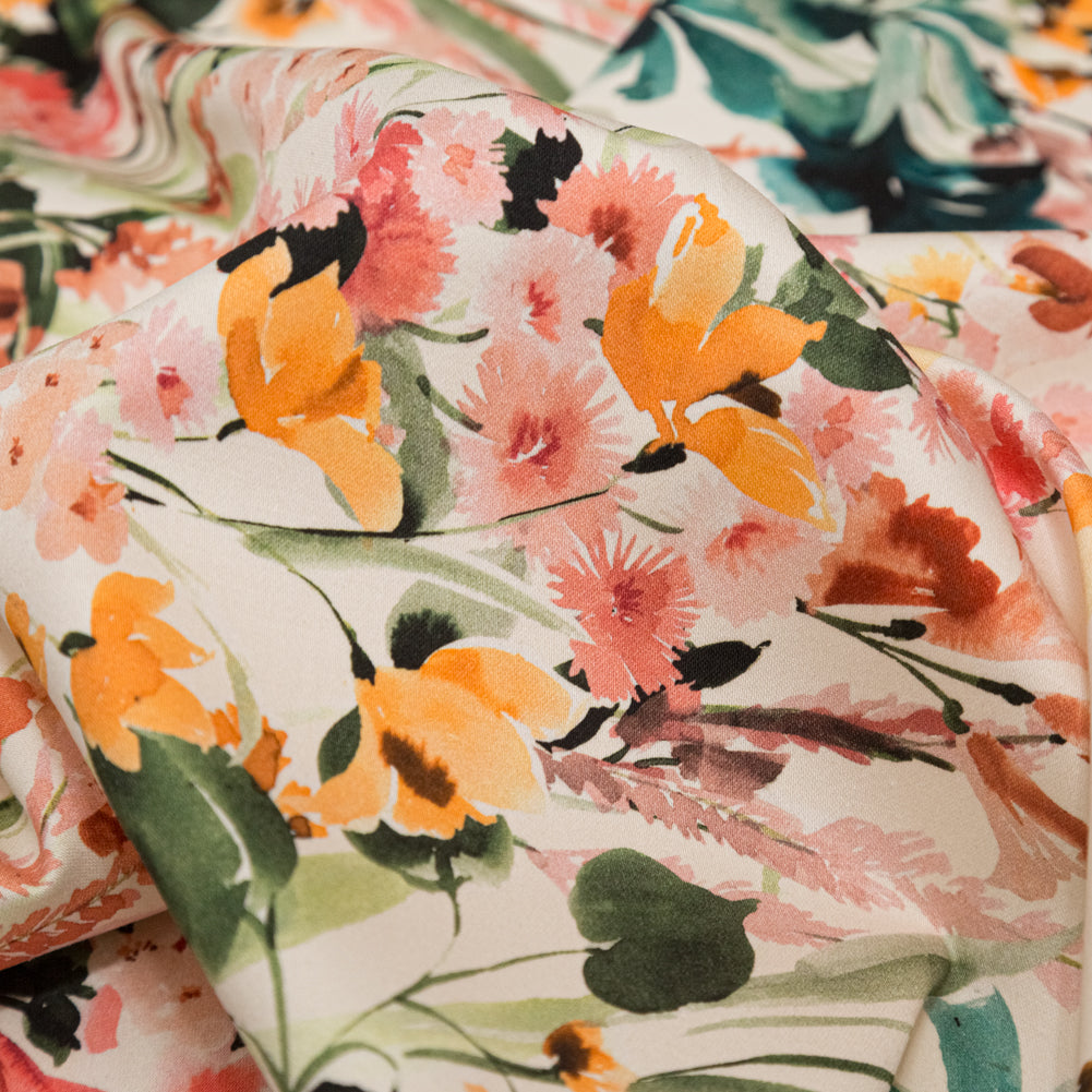 Stretch Cotton Sateen - White Floral Border - Blooming Upwards Print - Mood Exclusive Serengeti Collection Stretch Cotton Sateen - White Floral Border - Blooming Upwards Print - Mood Exclusive Serengeti Collection