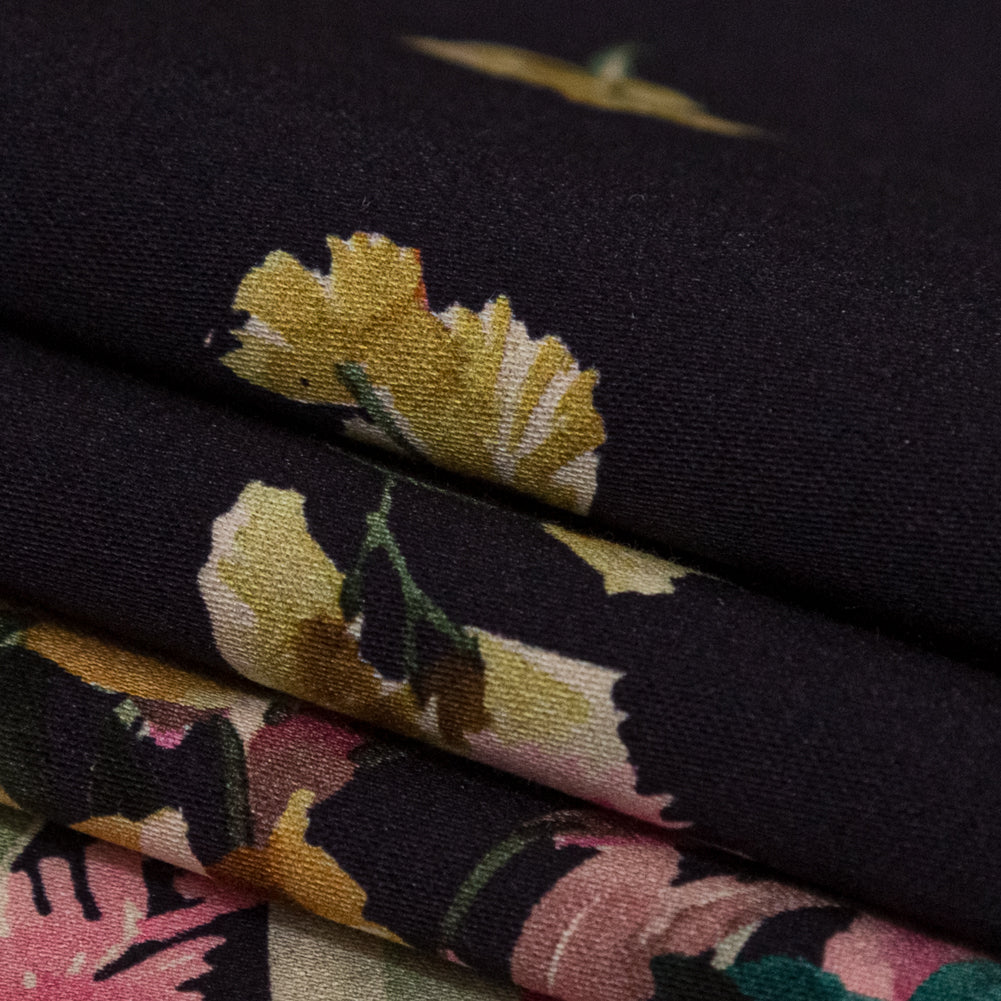 Stretch Cotton Sateen - Navy Floral Border - Blooming Upwards Print - Mood Exclusive Serengeti Collection Stretch Cotton Sateen - Navy Floral Border - Blooming Upwards Print - Mood Exclusive Serengeti Collection