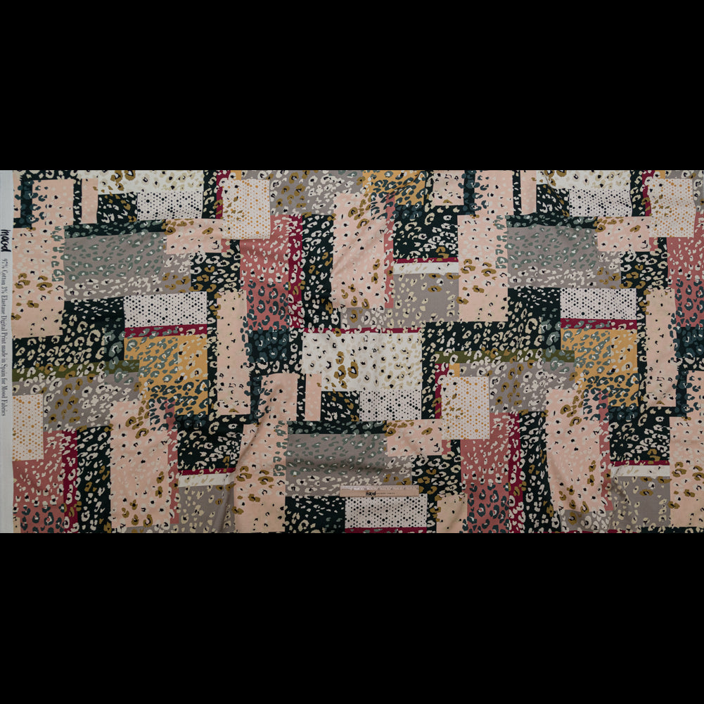 Stretch Cotton Sateen - Pink and Black Spotted Patchwork - Dissonant Disposition Print - Mood Exclusive Serengeti Collection - Full Stretch Cotton Sateen - Pink and Black Spotted Patchwork - Dissonant Disposition Print - Mood Exclusive Serengeti Collection - Full