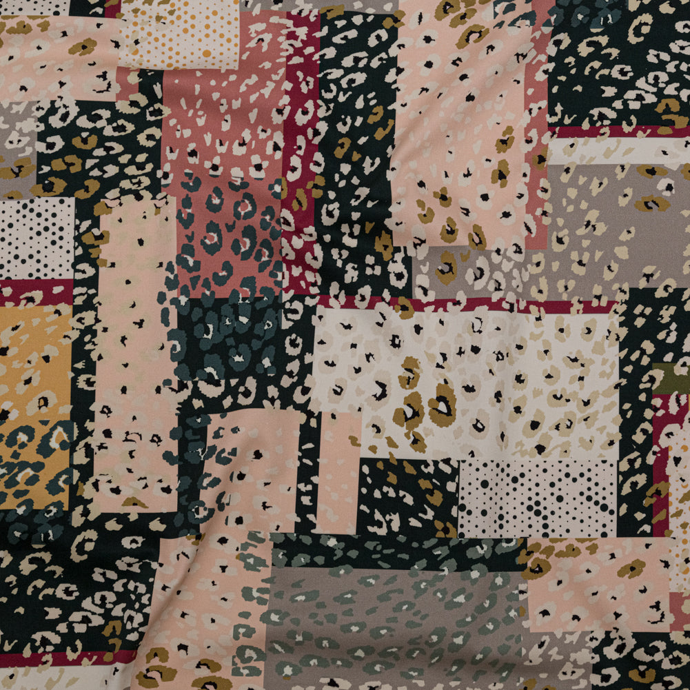 Stretch Cotton Sateen - Pink and Black Spotted Patchwork - Dissonant Disposition Print - Mood Exclusive Serengeti Collection Stretch Cotton Sateen - Pink and Black Spotted Patchwork - Dissonant Disposition Print - Mood Exclusive Serengeti Collection