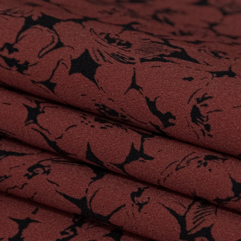 Stretch Cotton Sateen - Rust Floral - Poppy Paradise Print - Mood Exclusive Serengeti Collection