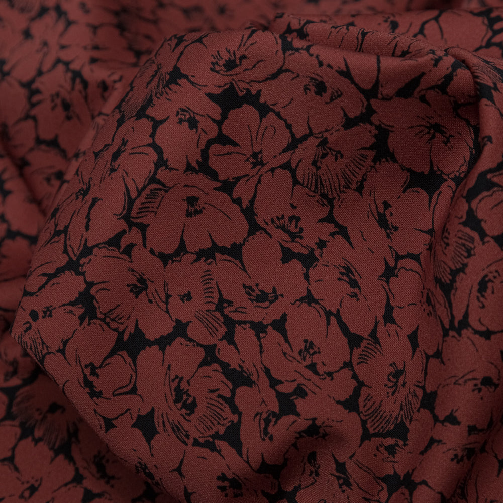 Stretch Cotton Sateen - Rust Floral - Poppy Paradise Print - Mood Exclusive Serengeti Collection