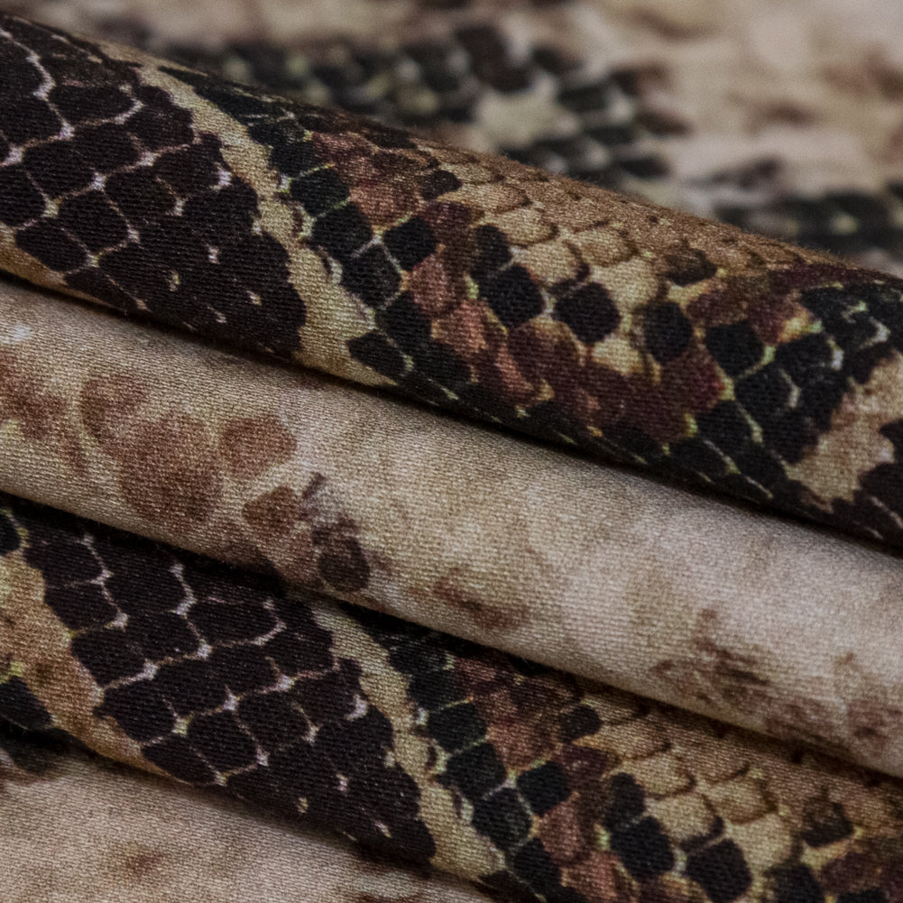 Stretch Cotton Sateen - Black and Beige Snakeskin - Slithering Sophistication Print - Mood Exclusive Serengeti Collection - Folded Stretch Cotton Sateen - Black and Beige Snakeskin - Slithering Sophistication Print - Mood Exclusive Serengeti Collection - Folded