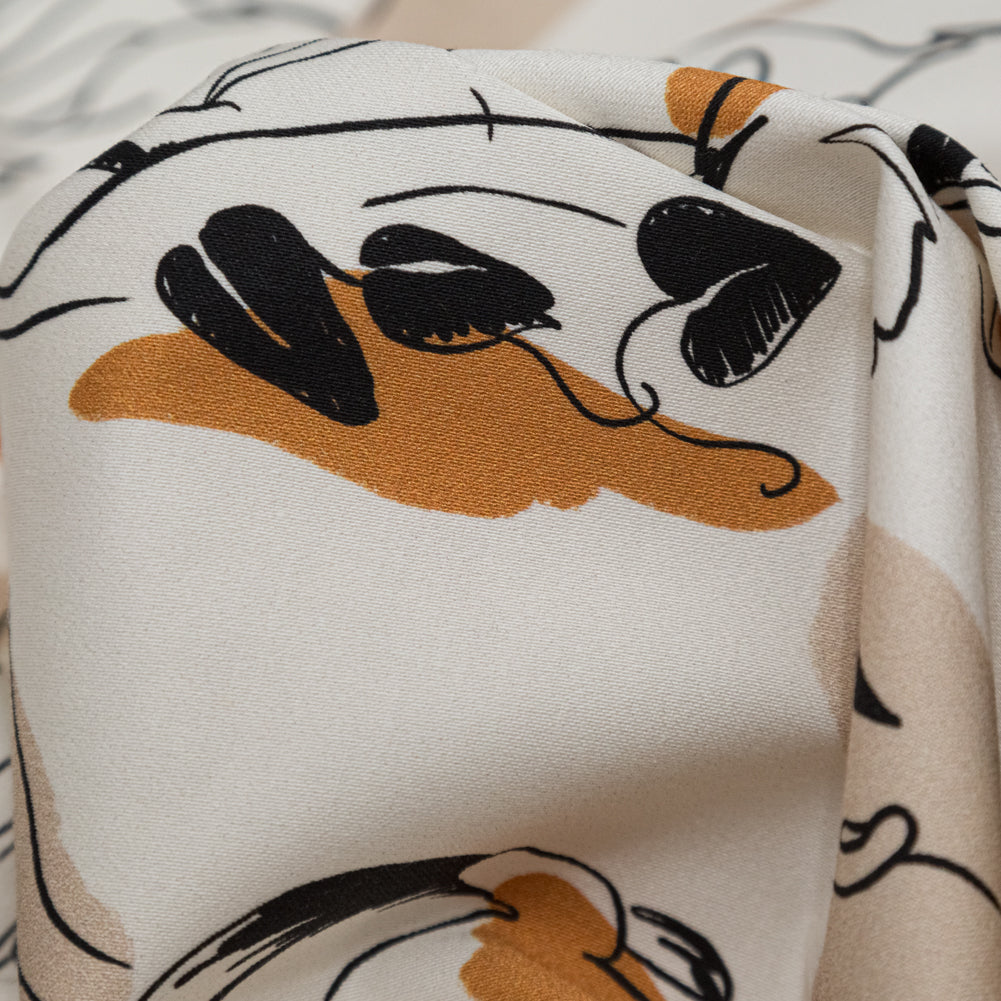 Stretch Cotton Sateen - White Figure Lines - Contoured Personage Print - Mood Exclusive Serengeti Collection Stretch Cotton Sateen - White Figure Lines - Contoured Personage Print - Mood Exclusive Serengeti Collection