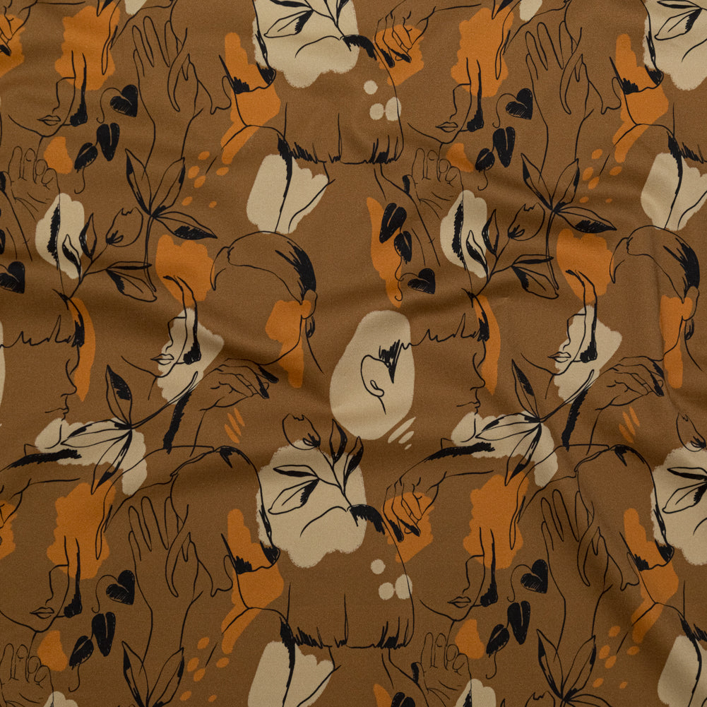 Stretch Cotton Sateen - Brown Figure Lines - Contoured Personage Print - Mood Exclusive Serengeti Collection Stretch Cotton Sateen - Brown Figure Lines - Contoured Personage Print - Mood Exclusive Serengeti Collection