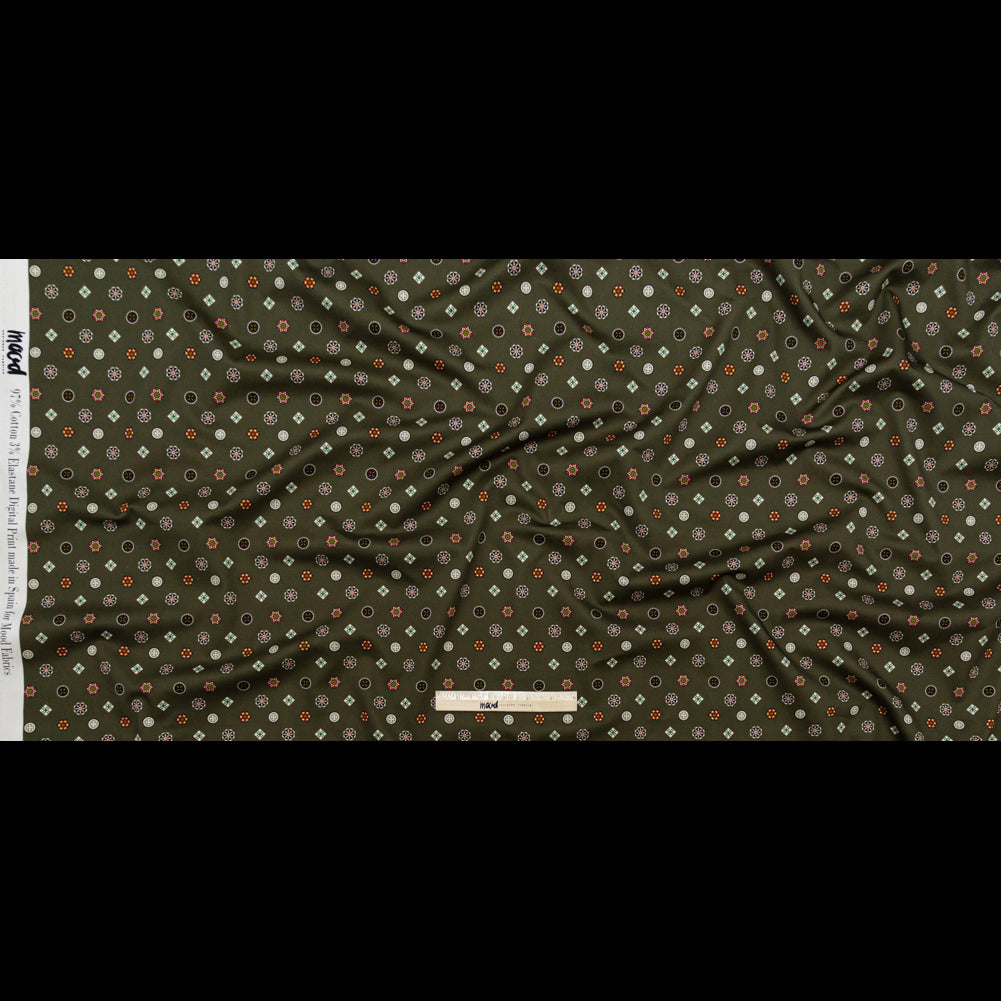 Stretch Cotton Sateen - Olive Green LIttle Medallions - Emblematic Medallions Print - Mood Exclusive Serengeti Collection Stretch Cotton Sateen - Olive Green LIttle Medallions - Emblematic Medallions Print - Mood Exclusive Serengeti Collection