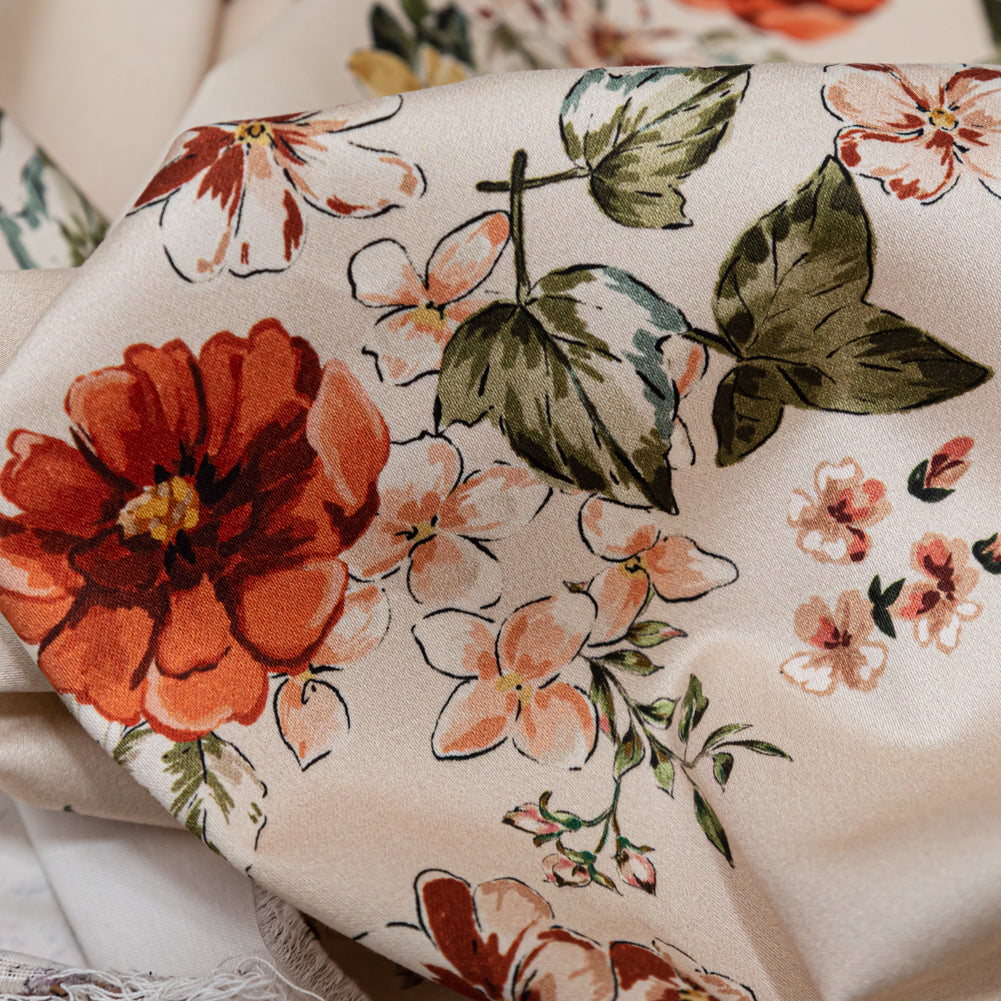 Stretch Cotton Sateen - Cream and Red Floral - Passive Petals Print - Mood Exclusive Serengeti Collection Stretch Cotton Sateen - Cream and Red Floral - Passive Petals Print - Mood Exclusive Serengeti Collection