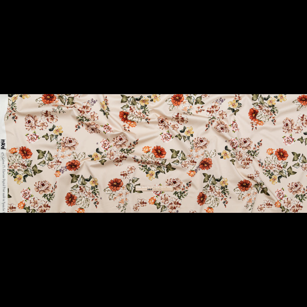 Stretch Cotton Sateen - Cream and Red Floral - Passive Petals Print - Mood Exclusive Serengeti Collection Stretch Cotton Sateen - Cream and Red Floral - Passive Petals Print - Mood Exclusive Serengeti Collection