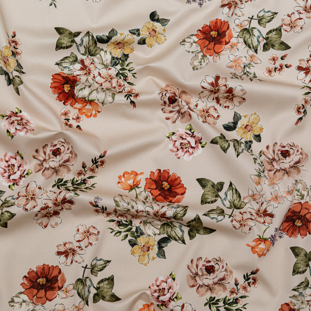 Stretch Cotton Sateen - Cream and Red Floral - Passive Petals Print - Mood Exclusive Serengeti Collection Stretch Cotton Sateen - Cream and Red Floral - Passive Petals Print - Mood Exclusive Serengeti Collection