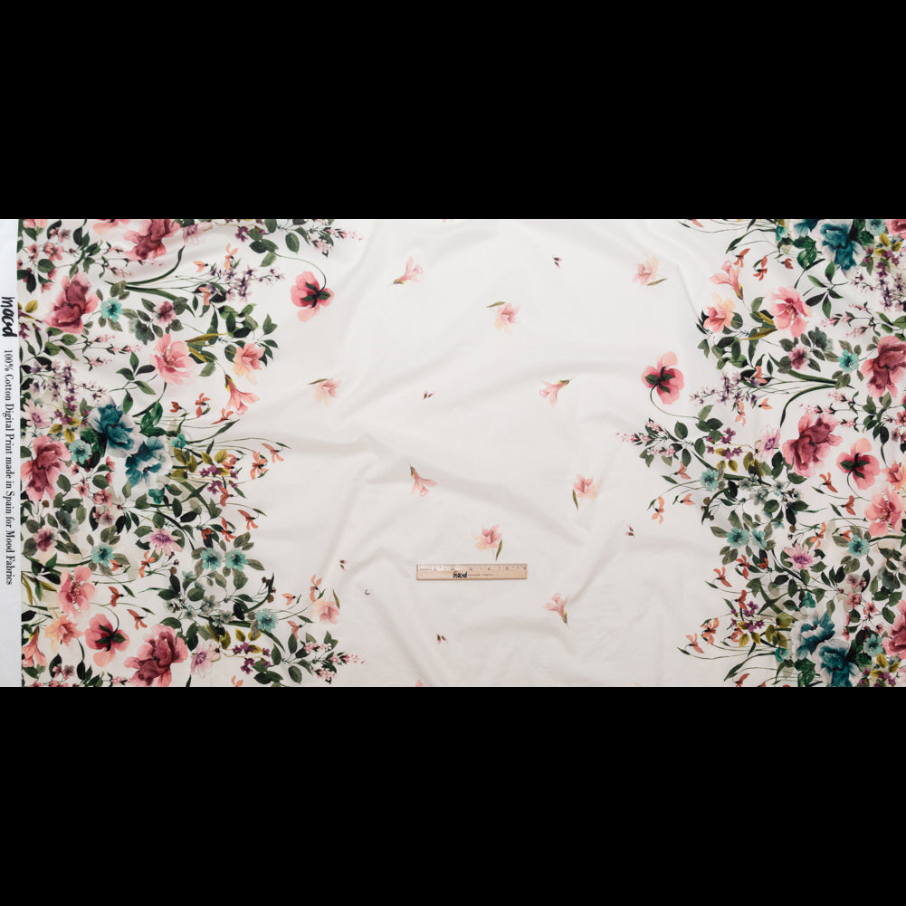 Cotton Voile - White and Green Floral Border - Frolicking Florescence Print - Mood Exclusive Serengeti Collection Cotton Voile - White and Green Floral Border - Frolicking Florescence Print - Mood Exclusive Serengeti Collection