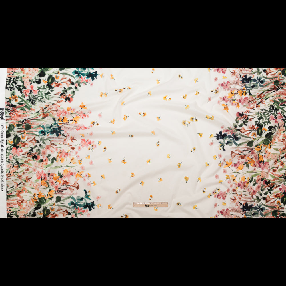 Cotton Voile - White Floral Border - Blooming Upwards Print - Mood Exclusive Serengeti Collection Cotton Voile - White Floral Border - Blooming Upwards Print - Mood Exclusive Serengeti Collection