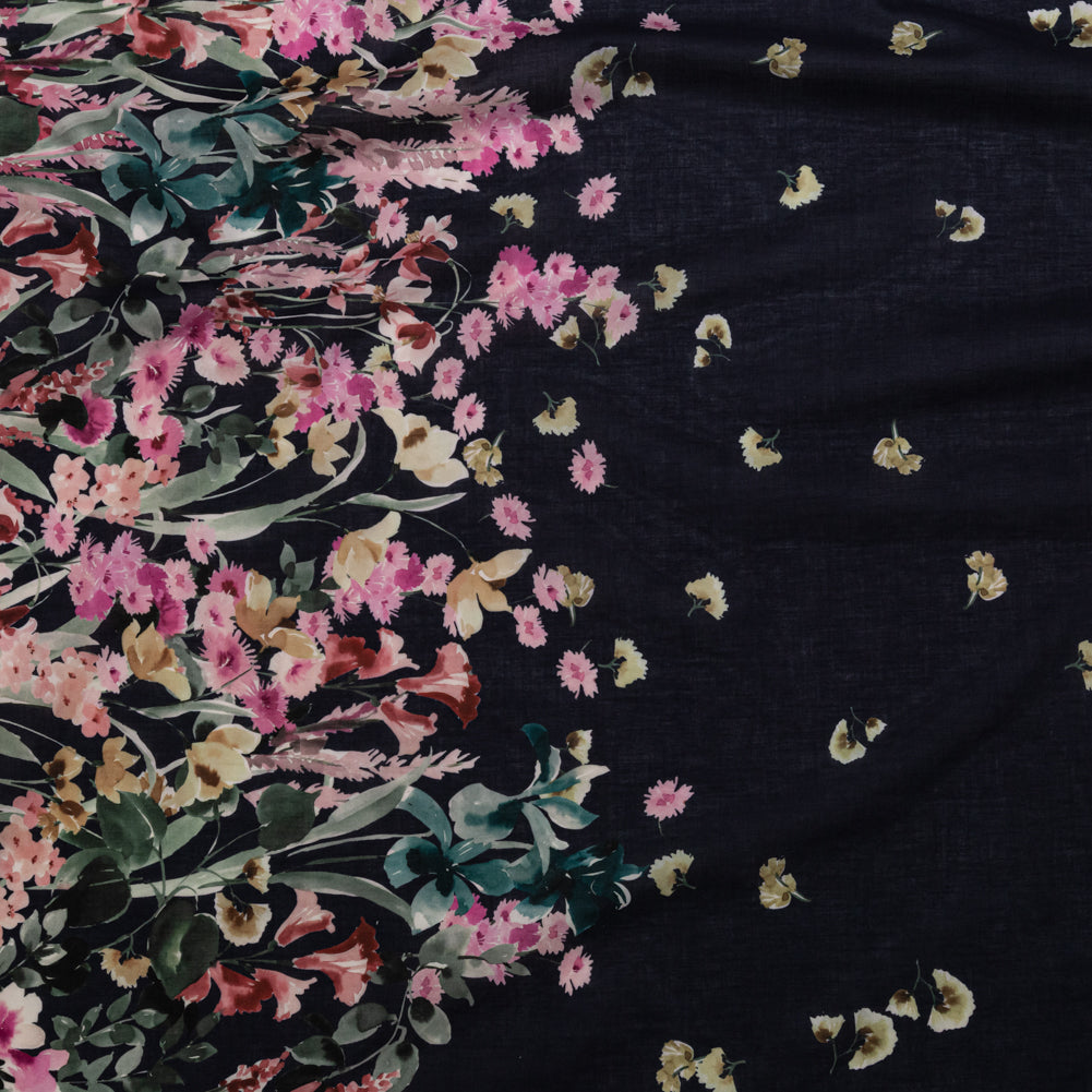 Cotton Voile - Navy Floral Border - Blooming Upwards Print - Mood Exclusive Serengeti Collection Cotton Voile - Navy Floral Border - Blooming Upwards Print - Mood Exclusive Serengeti Collection
