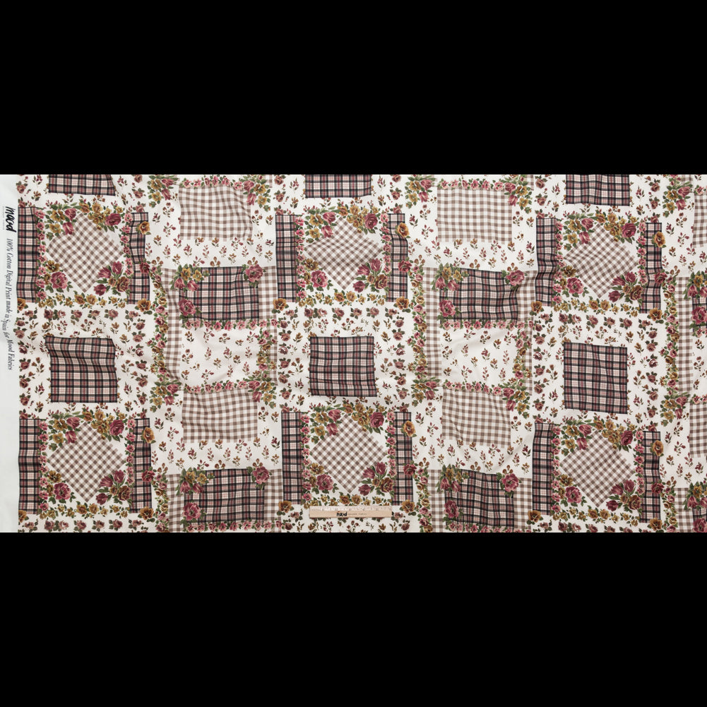 Cotton Voile - Plaid and Floral Patchwork - Peony Picnic Print - Mood Exclusive Serengeti Collection Cotton Voile - Plaid and Floral Patchwork - Peony Picnic Print - Mood Exclusive Serengeti Collection