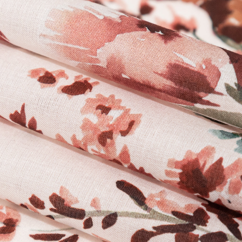 Cotton Voile - Pink and Blue Floral Border - Floral Fantasia Print - Mood Exclusive Serengeti Collection Cotton Voile - Pink and Blue Floral Border - Floral Fantasia Print - Mood Exclusive Serengeti Collection