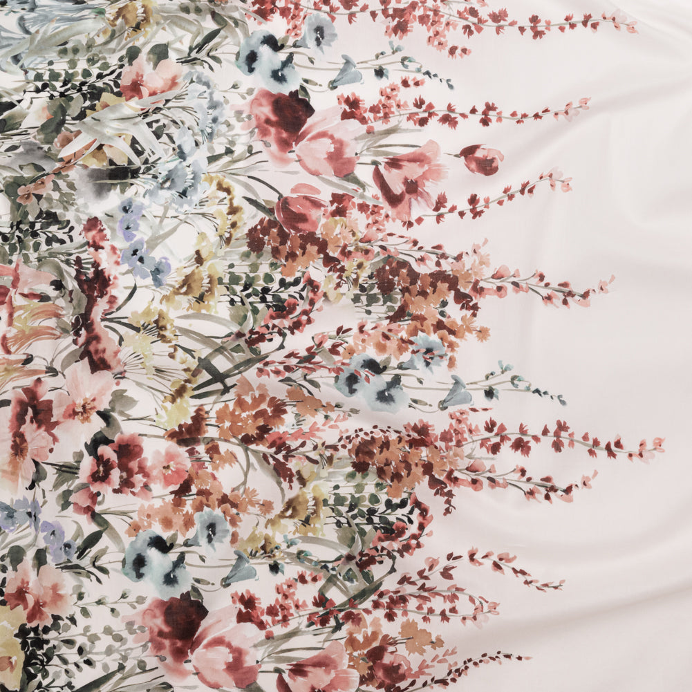 Cotton Voile - Pink and Blue Floral Border - Floral Fantasia Print - Mood Exclusive Serengeti Collection Cotton Voile - Pink and Blue Floral Border - Floral Fantasia Print - Mood Exclusive Serengeti Collection
