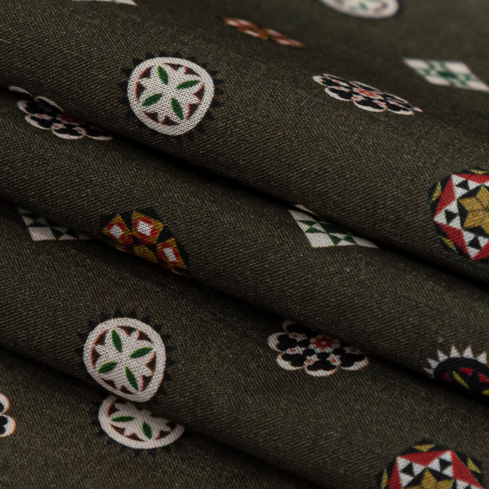 Cotton Voile - Olive Green LIttle Medallions - Emblematic Medallions Print - Mood Exclusive Serengeti Collection Cotton Voile - Olive Green LIttle Medallions - Emblematic Medallions Print - Mood Exclusive Serengeti Collection