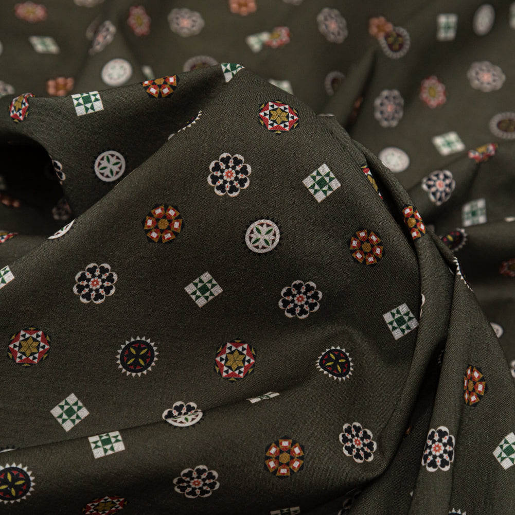 Cotton Voile - Olive Green LIttle Medallions - Emblematic Medallions Print - Mood Exclusive Serengeti Collection Cotton Voile - Olive Green LIttle Medallions - Emblematic Medallions Print - Mood Exclusive Serengeti Collection