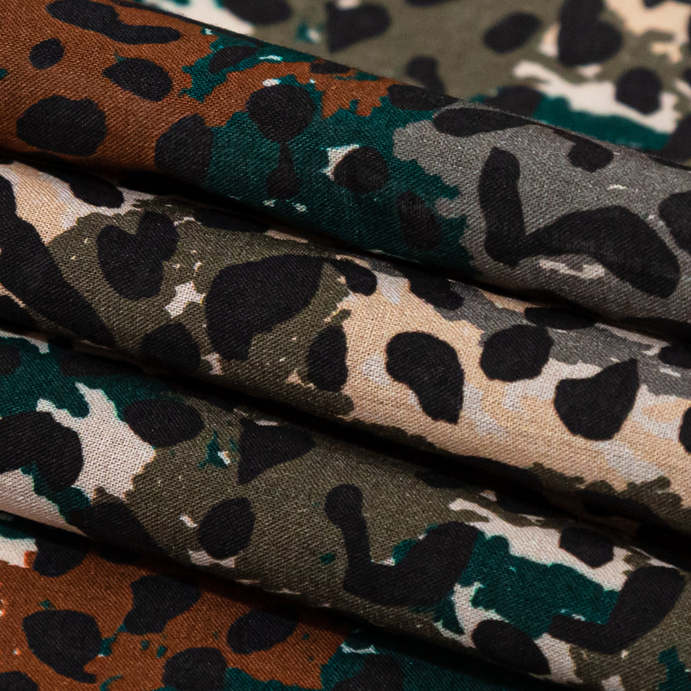 Cotton Voile - Green and Brown Animal Spots - Guerrilla Safari Print - Mood Exclusive Serengeti Collection