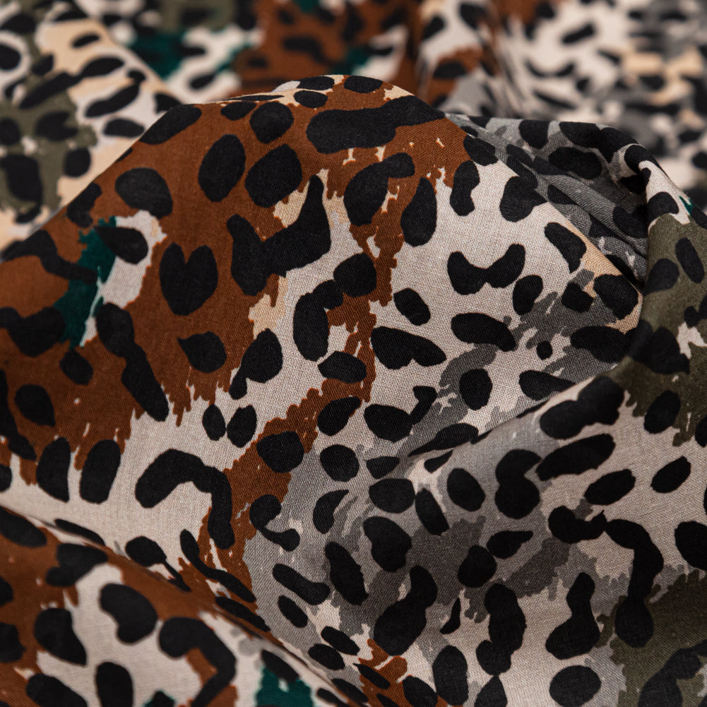 Cotton Voile - Green and Brown Animal Spots - Guerrilla Safari Print - Mood Exclusive Serengeti Collection