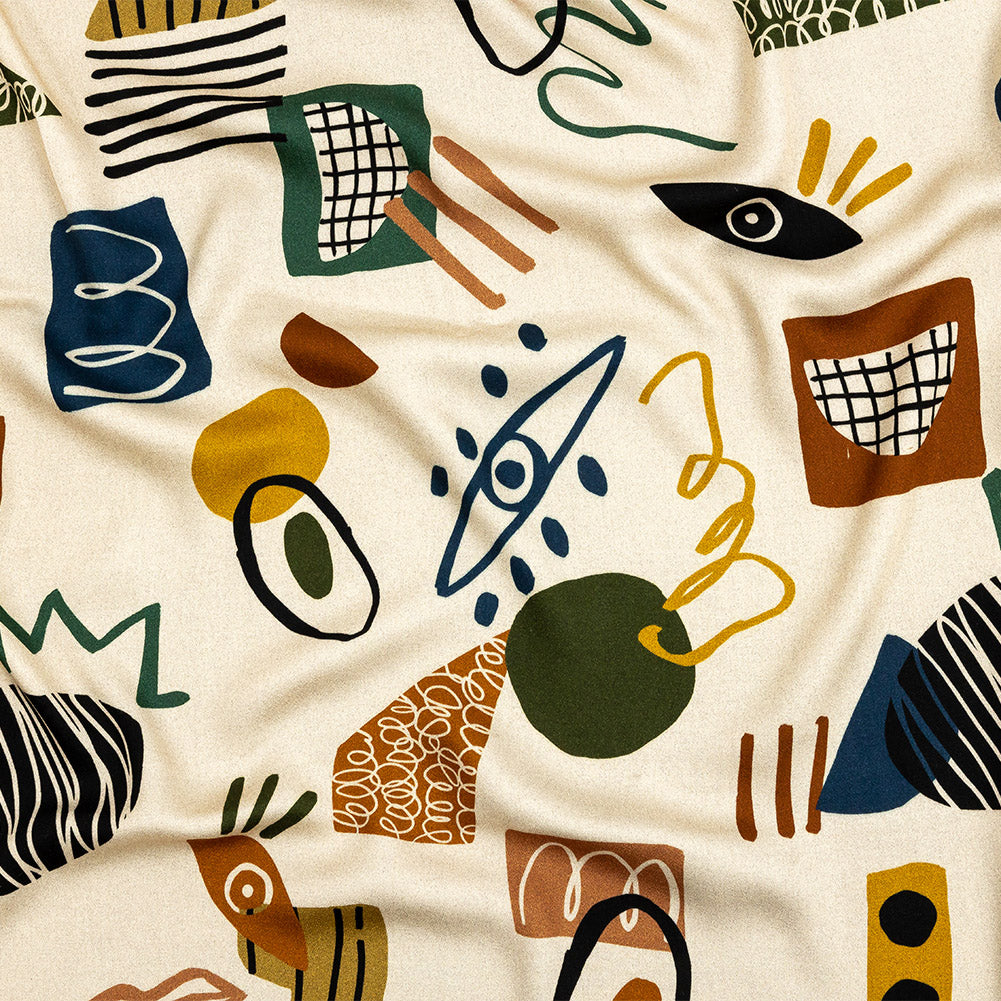 Rayon Challis - Cream and Multicolored Doodles - Sundry Symbols Print - Mood Exclusive Tumunyana Collection Rayon Challis - Cream and Multicolored Doodles - Sundry Symbols Print - Mood Exclusive Tumunyana Collection