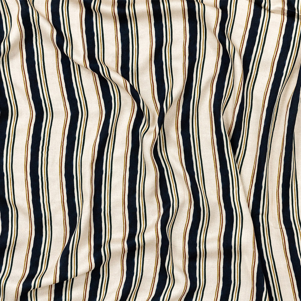 Rayon Challis - Natural and Navy Stripes - Linear Transcendence Print - Mood Exclusive Tumunyana Collection Rayon Challis - Natural and Navy Stripes - Linear Transcendence Print - Mood Exclusive Tumunyana Collection