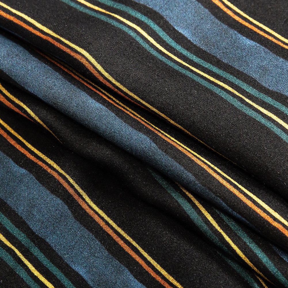 Rayon Challis - Navy and Blue Stripes - Linear Transcendence Print - Mood Exclusive Tumunyana Collection Folded Rayon Challis - Navy and Blue Stripes - Linear Transcendence Print - Mood Exclusive Tumunyana Collection Folded