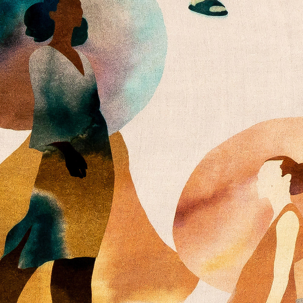 Rayon Challis - Multi Watercolor Figures and Shapes - Wayfaring Woman Print - Mood Exclusive Tumunyana Collection Detail Rayon Challis - Multi Watercolor Figures and Shapes - Wayfaring Woman Print - Mood Exclusive Tumunyana Collection Detail