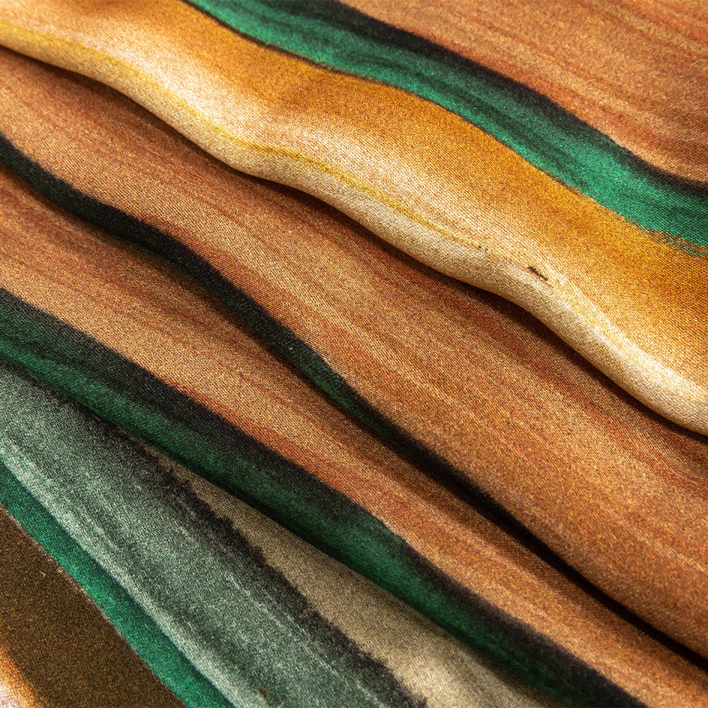 Rayon Challis - Orange and Teal Painted Stripes - Nilotic Wasteland Print - Mood Exclusive Tumunyana Collection Folded Rayon Challis - Orange and Teal Painted Stripes - Nilotic Wasteland Print - Mood Exclusive Tumunyana Collection Folded