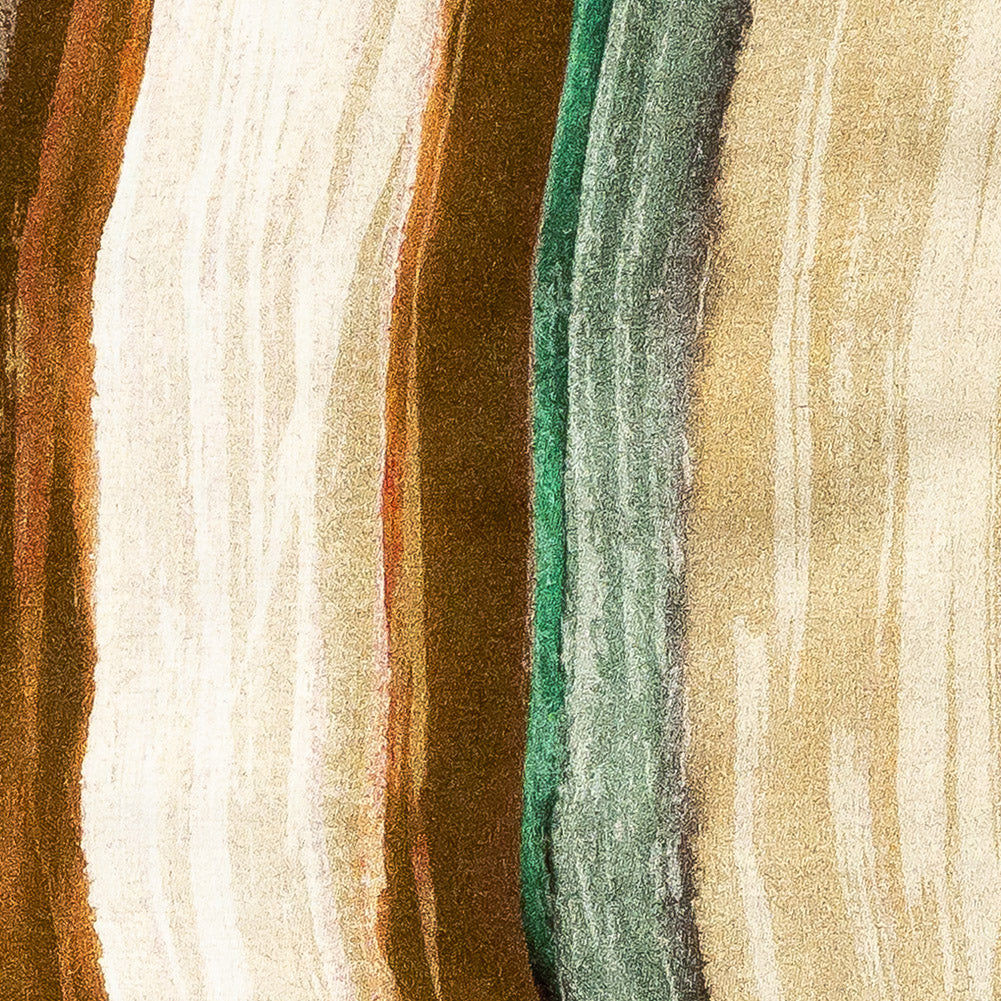 Rayon Challis - Orange and Teal Painted Stripes - Nilotic Wasteland Print - Mood Exclusive Tumunyana Collection Detail Rayon Challis - Orange and Teal Painted Stripes - Nilotic Wasteland Print - Mood Exclusive Tumunyana Collection Detail