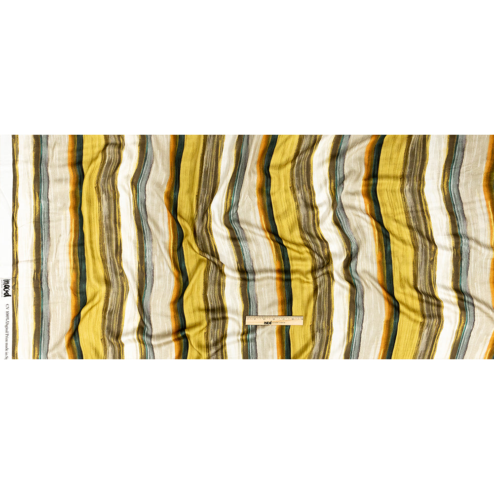 Rayon Challis - Yellow and Royal Blue Painted Stripes - Nilotic Wasteland Print - Mood Exclusive Tumunyana Collection Full Rayon Challis - Yellow and Royal Blue Painted Stripes - Nilotic Wasteland Print - Mood Exclusive Tumunyana Collection Full