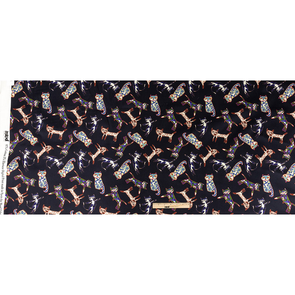 Stretch Cotton Sateen - Colorful Cats on Black - Fatuous Felines Print - Mood Exclusive Tumunyana Collection Stretch Cotton Sateen - Colorful Cats on Black - Fatuous Felines Print - Mood Exclusive Tumunyana Collection