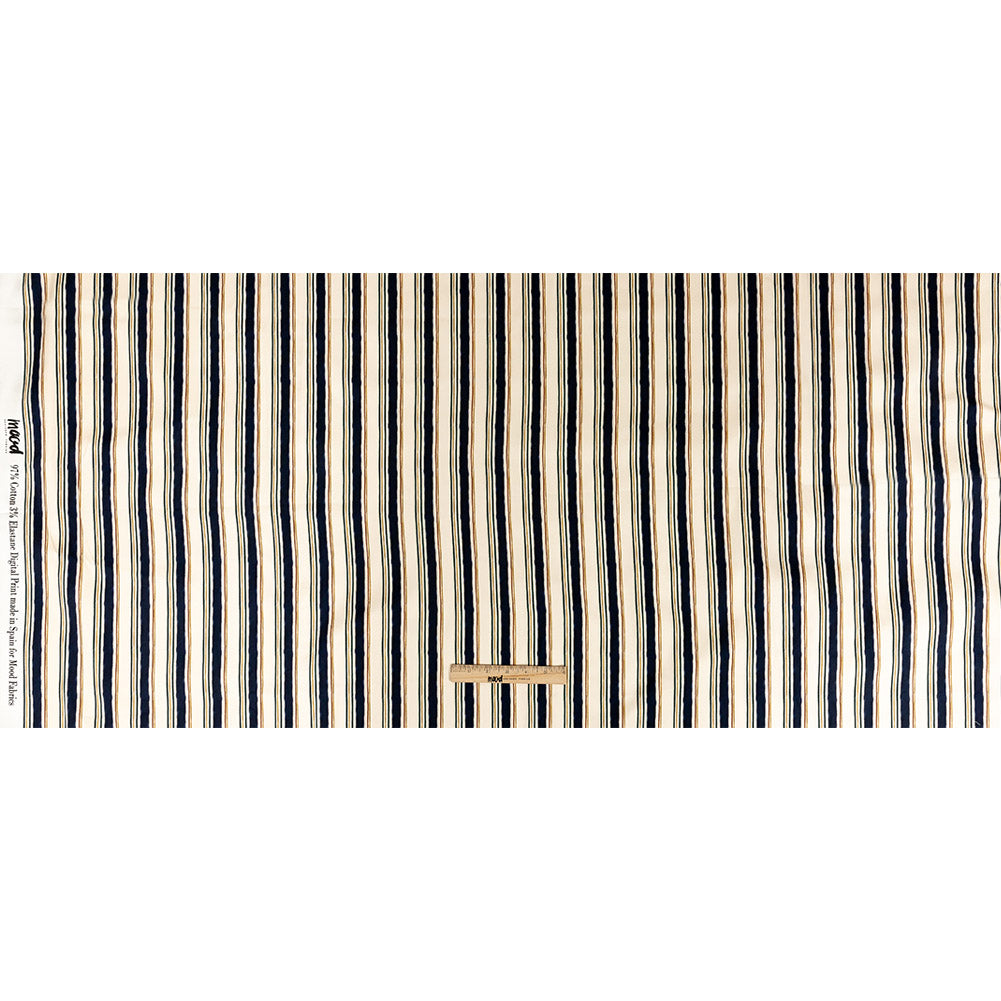 Stretch Cotton Sateen - Natural and Navy Stripes - Linear Transcendence Print - Mood Exclusive Tumunyana Collection Stretch Cotton Sateen - Natural and Navy Stripes - Linear Transcendence Print - Mood Exclusive Tumunyana Collection